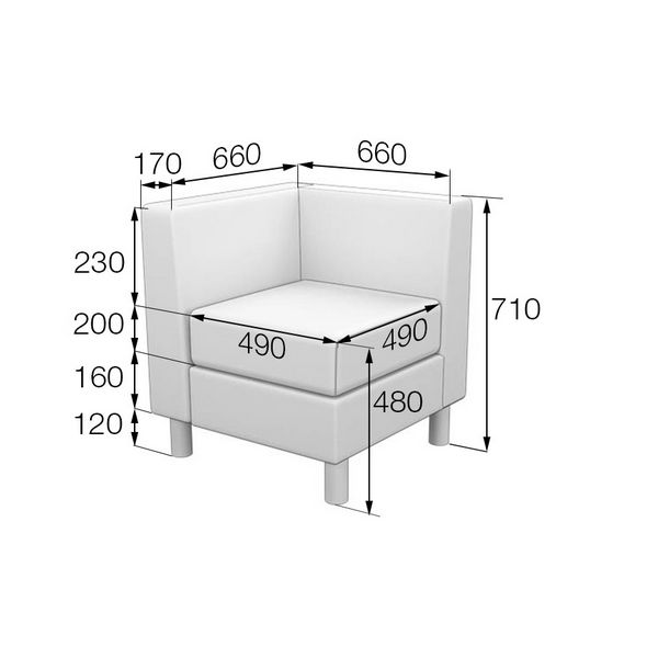 Модуль угловой, правый Домино DmCR экокожа ecotex 3002