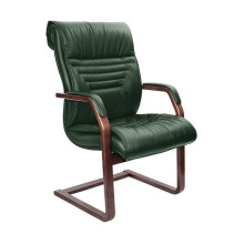 Конференц-кресло Basel C зеленая кожа, темный орех