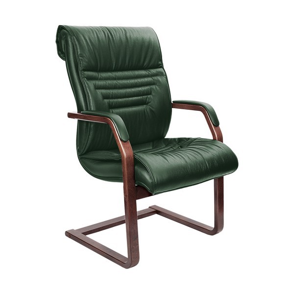 Конференц-кресло Basel C зеленая кожа, темный орех