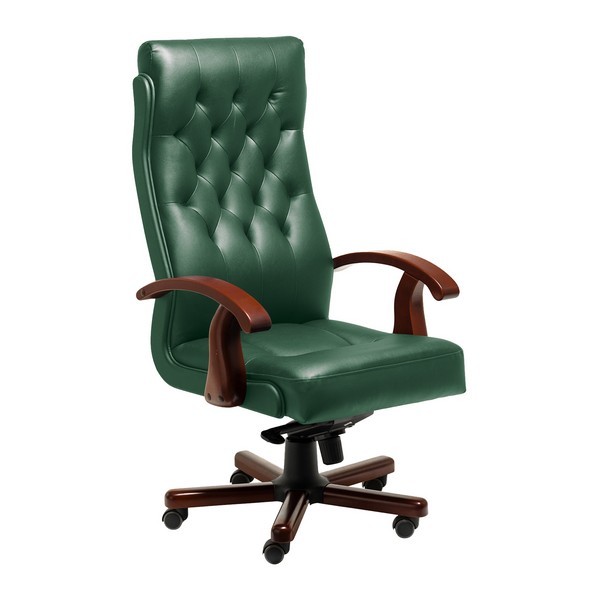 Кресло руководителя Darwin A зеленая кожа, темный орех