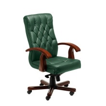 Кресло руководителя Darwin B зеленая кожа, темный орех