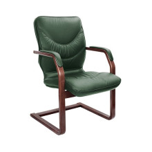 Конференц-кресло Leeds Wood C зеленая кожа, темный орех