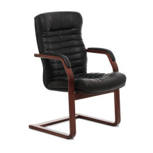 Конференц-кресло Orion Wood C черная кожа, темный орех