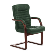 Конференц-кресло Orion Wood C зеленая кожа, темный орех