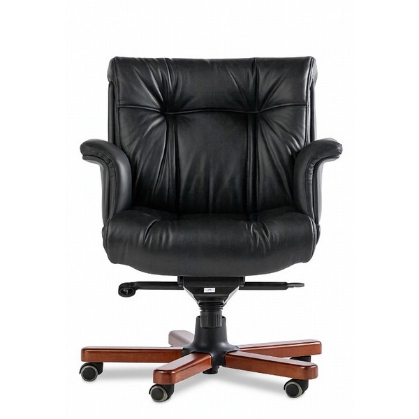 Кресло руководителя Paris Lux B черная кожа, темный орех