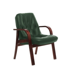 Конференц-кресло Premier D зеленая кожа, темный орех