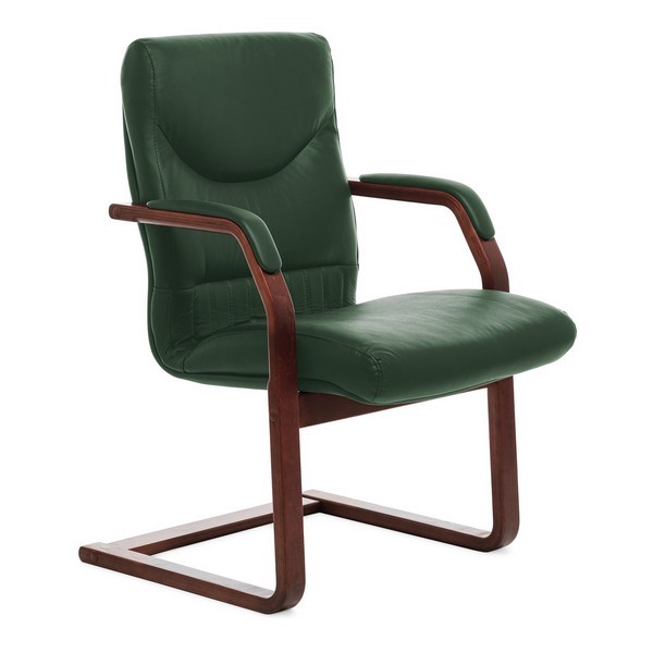 Конференц-кресло Swing C зеленая кожа, темный орех
