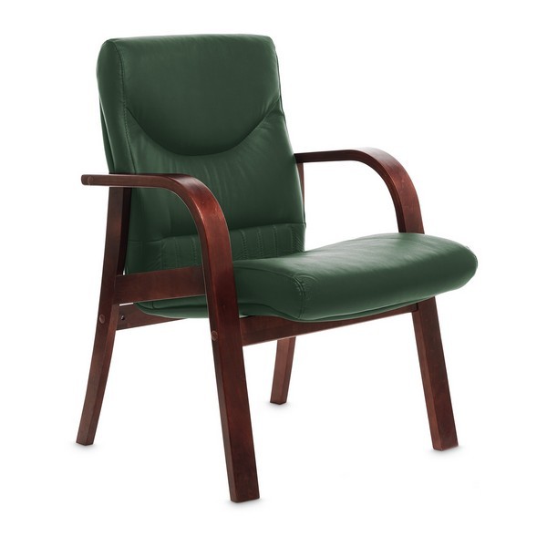 Конференц-кресло Swing D зеленая кожа, темный орех
