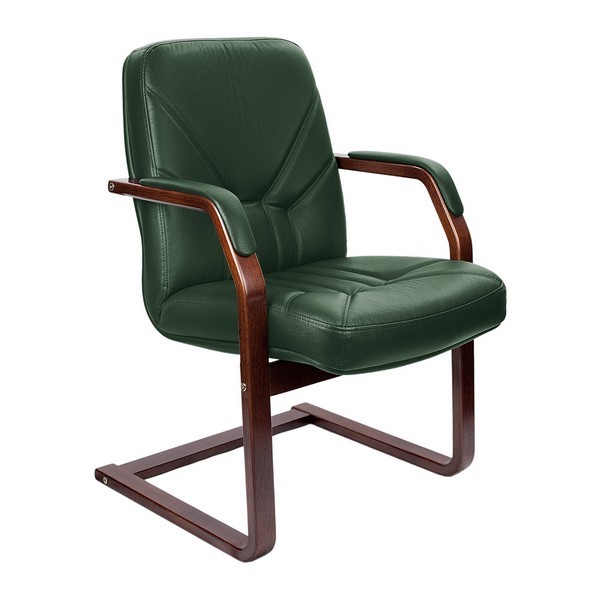 Конференц-кресло Verona C зеленая кожа, темный орех