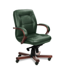 Кресло руководителя Victoria B зеленая кожа, темный орех