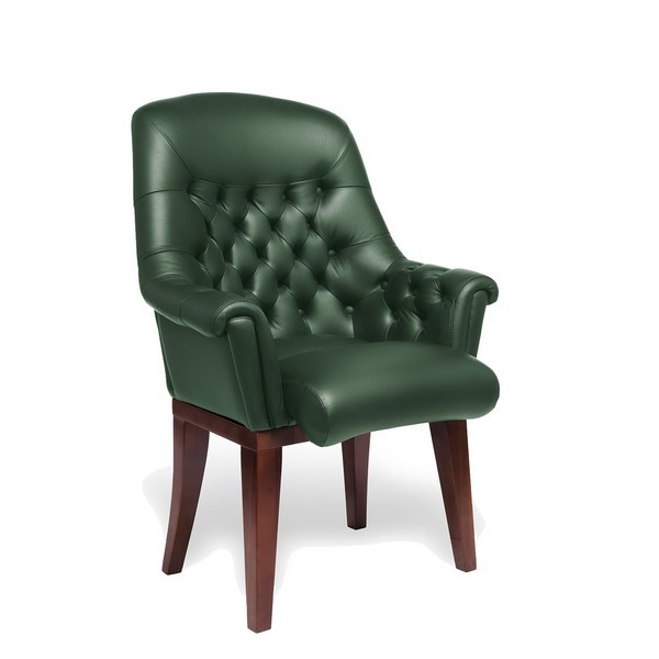 Конференц-кресло Zurich BD зеленая кожа, темный орех