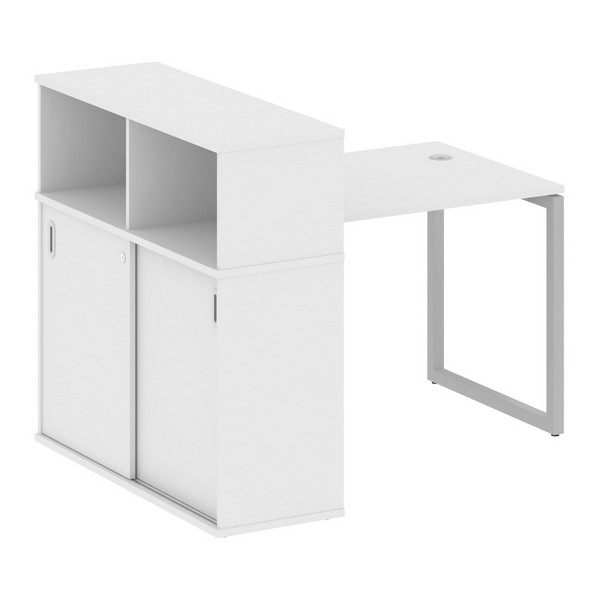 Стол письменный на О-образном м/к с опорным шкафом-купе Metal System Quattro 4x4 40БО.РС-СШК-3.1 белый, серый